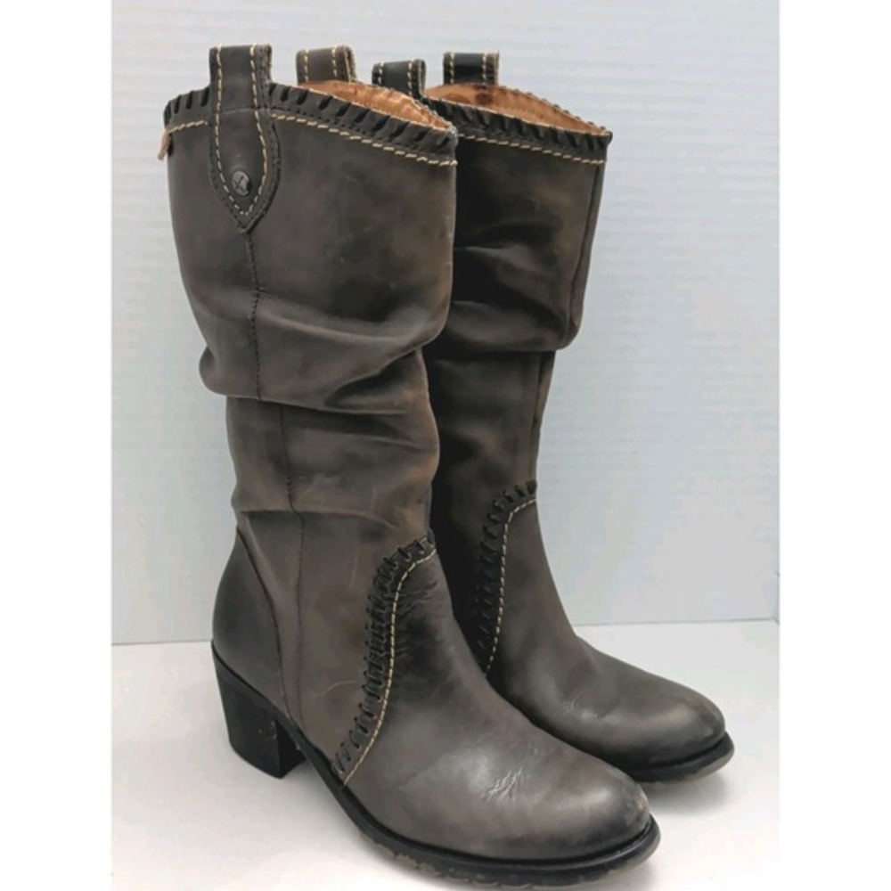 Pikolinos Women's Brown Leather Moto Mid Calf Slouchy Side Zip Boots EU 36 US 5
